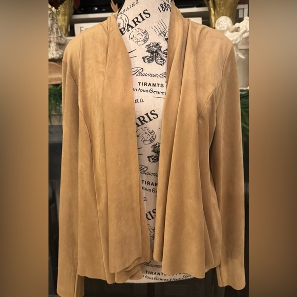 Jackets & Blazers - Tog Shop Faux Suede Open Front Drape Cardigan Vintage Camel Petite Large Luxury